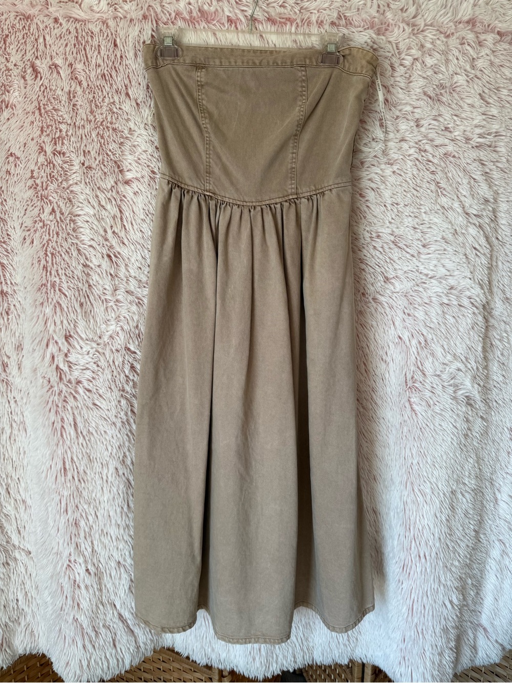 Strapless Midi Dress in Taupe - Elegant Everyday